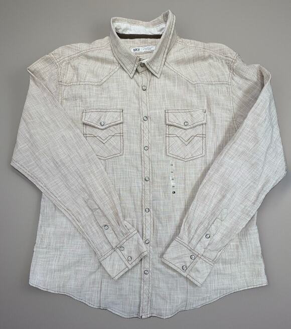 Buckle Other - BKE Men’s 2XL Athletic Fit Western Pearl Snap Shirt Textured Striped Cream Brown